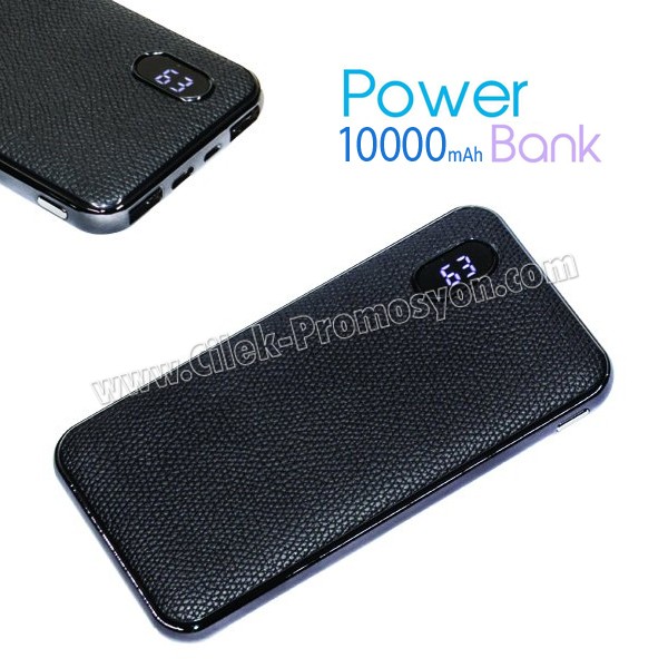 Ucuz Promosyon Deri PowerBank 10000 mAh - Dijital Göstergeli - 2 Çıkışlı APB3824