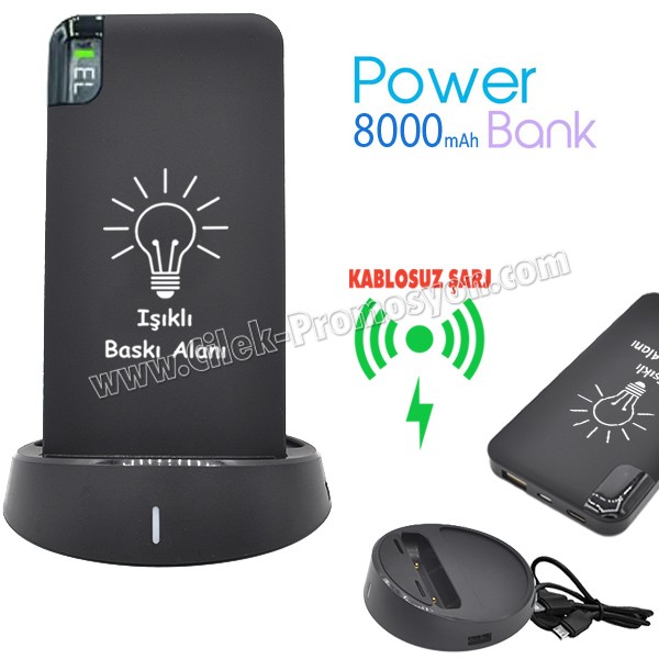 Kablosuz Seyyar Batarya 8000 mAh - Işıklı Baskı - 2 Çıkışlı APB3833