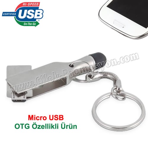 Ucuz Promosyon OTG Flash Bellek 8 GB - Dokunmatik Uç ve Anahtarlık - Metal AFB3254